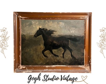 Impression cheval qui court, peinture ancienne, art mural cheval sauvage, peinture à l'huile vintage imprimable, impression d'art mural en téléchargement numérique