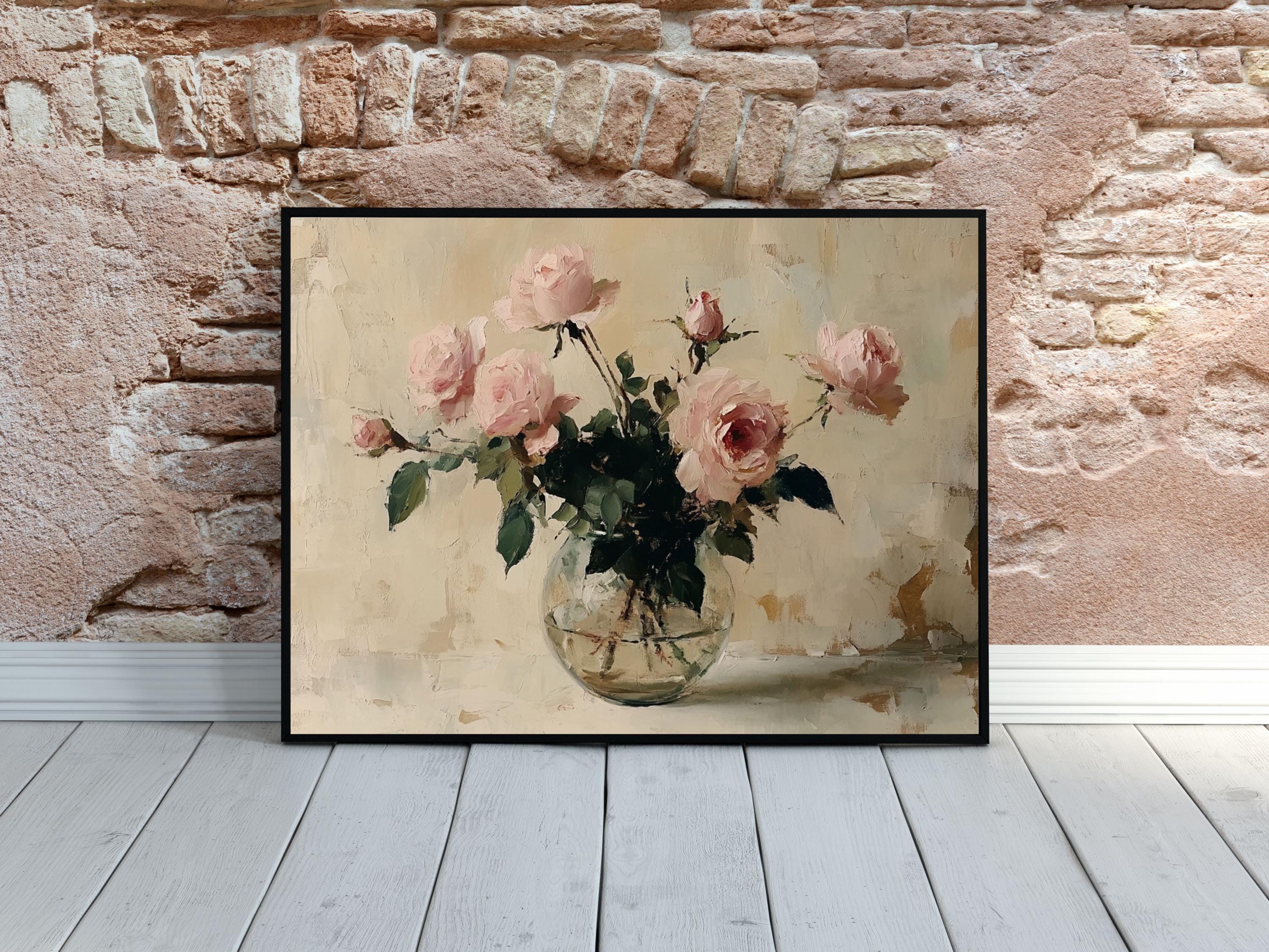 Pink Roses Oil Painting, Floral Vase Still Life (digital Print) - Etsy
