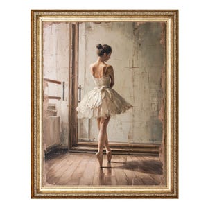 Ballerina Vintage Printable Wall Art Figurative Oil Painting Graceful Ballet Dancer In Studio For Bedroom Or Dressing Room Decor