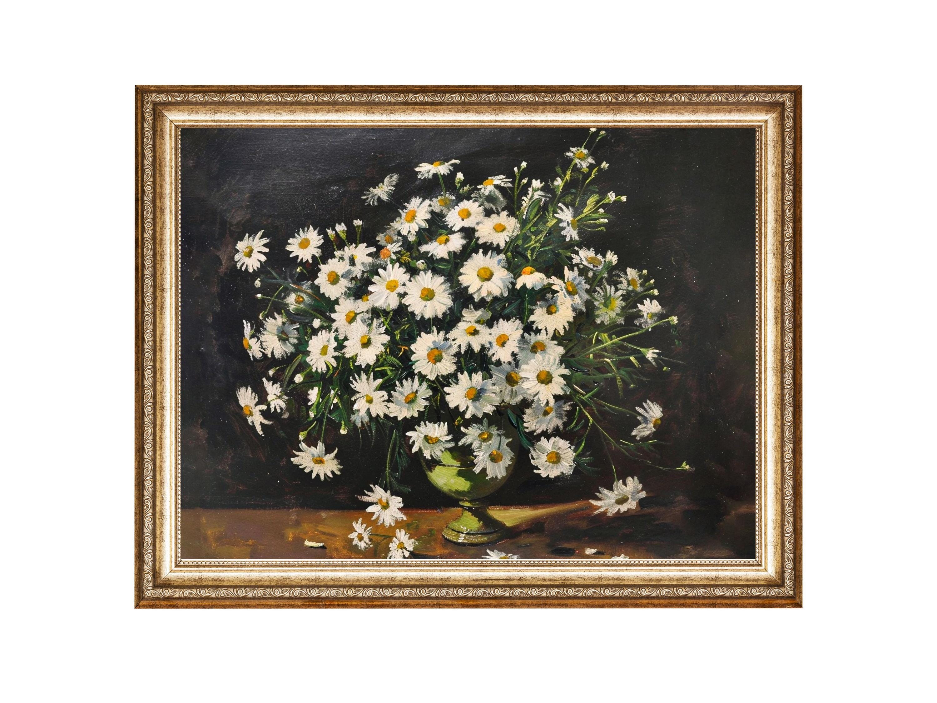 White Daisies In Green Vase Still Life Oil Painting, Cottagecore Wall Art, VINTAGE Painting, Printable Wall Art, Digital Prints