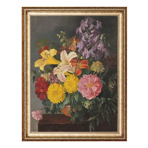 Colorful Flower Bouquet Still Life Painting Printable, Floral VINTAGE Oil Painting, Cottagecore Wall Art, Printable Wall Art, Digital Prints