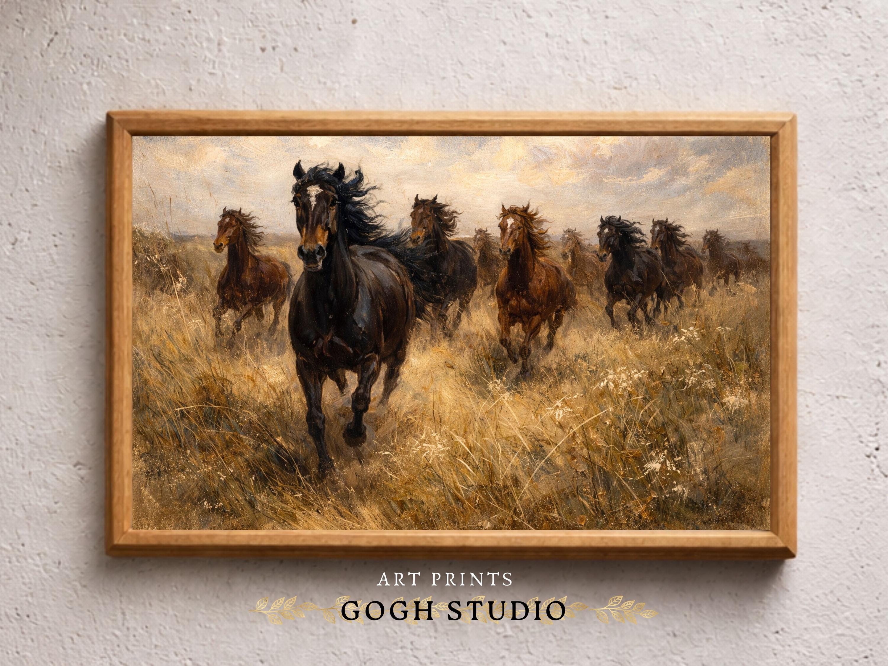JAMES 馬の群れ 絵画　古物アンティーク　午年 西洋の馬の絵画、馬の群れ、印刷可能な壁アート（デジタルダウンロード