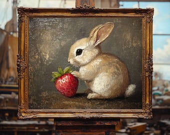 絵画 strawberry & cutie rabbit Cute Bunny And Strawberry