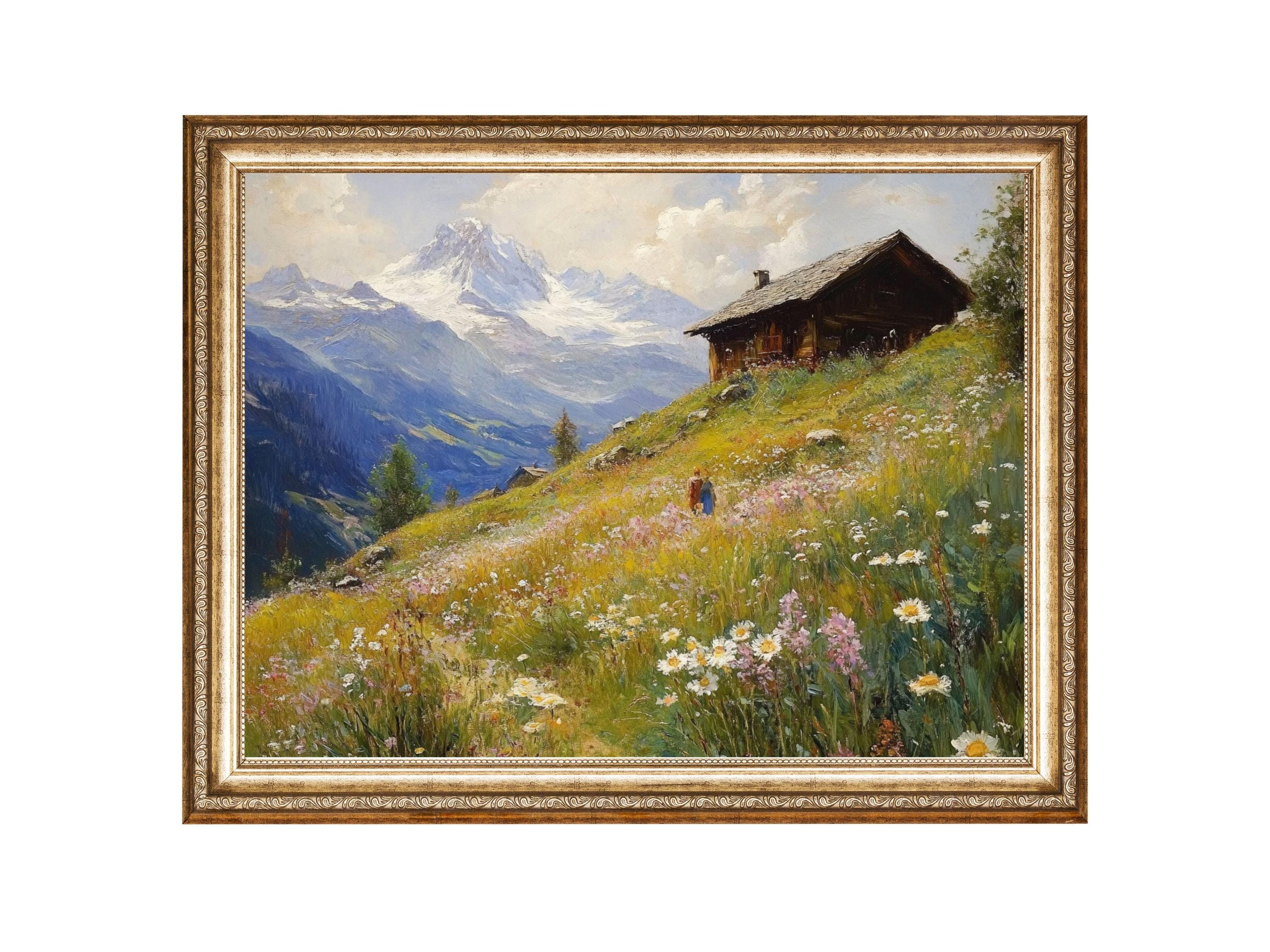 絵画風 壁紙ポスター (はがせるシール式) アルプスの景色 東