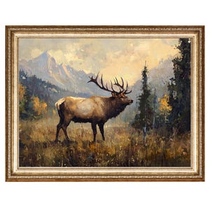 Art mural wapiti, peinture à l'huile du Colorado, art de base du chalet, peinture VINTAGE, impression numérique