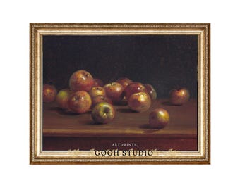 Lámina vintage de naturaleza muerta con manzanas: Arte rústico para cocina de granja (Descarga digital)