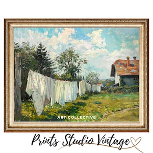 Laundry Art Farmhouse Wall Decor - Laundry Room Art Garden Scenery - Laundry Painting Wash Day Backyard Garden