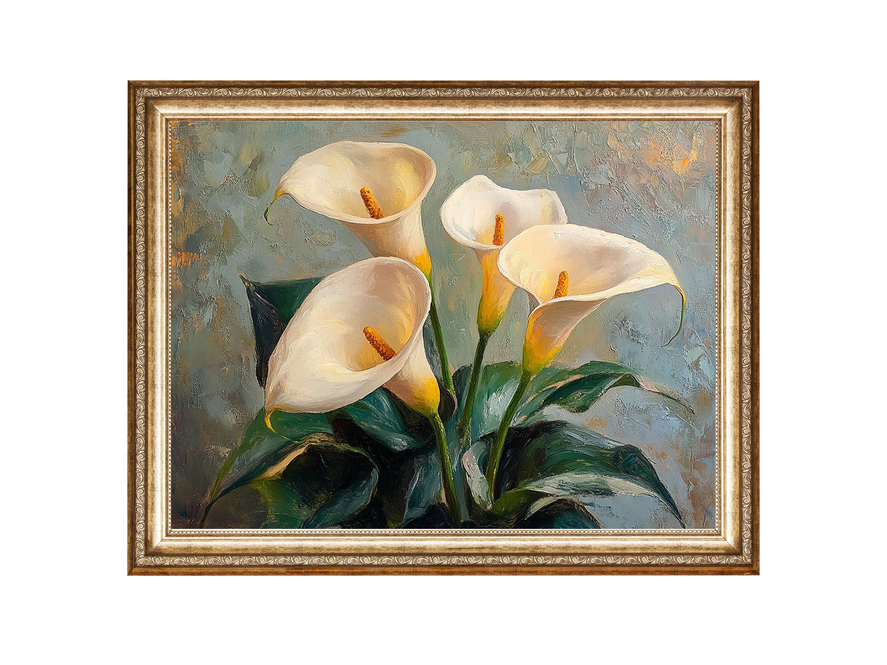 Vintage Calla Lily Oil Painting Print, Cottagecore Floral Art
