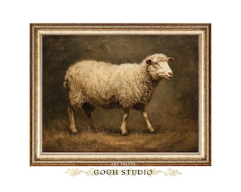 Vintage Sheep Oil Painting Art Print: Rustic Farmhouse Decor (Digital Download)