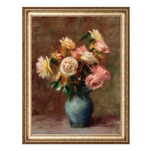 Rosen in Vase elegantes Vintage Blumen Stillleben, VINTAGE Ölgemälde, Cottagecore Wand, druckbare Wandkunst, Digitaldrucke