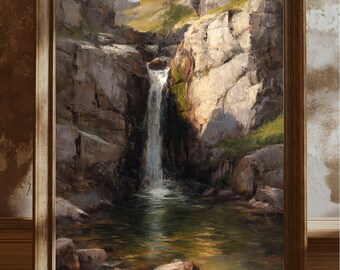 Waterfall Mountain Landscape Vintage Wall Art - Digital Prints