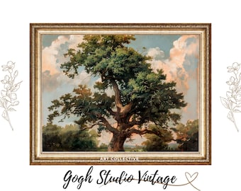 Vintage Oak Tree Oil Painting Print, Landscape Wall Art (Digital Download)