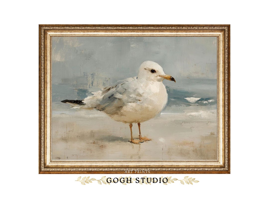 Seagull Coastal Oil Painting Art Print: Vintage Beach Bird Decor ...