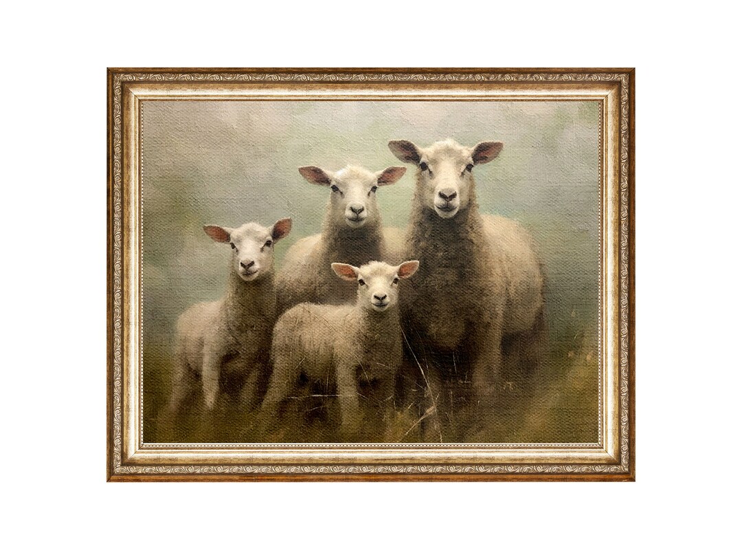 Farmhouse Decor Sheep Painting Farm Animal ART PRINT Vintage Oil ...