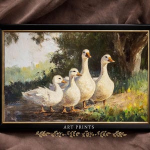 Vintage Ducks Oil Painting, Farmhouse Rustic Wall Art (Digital Print) image 3