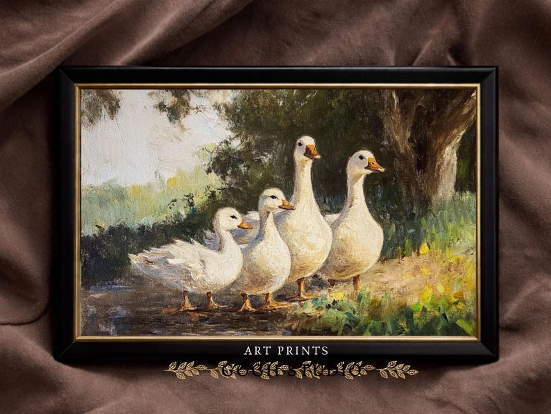 Vintage Ducks Oil Painting, Farmhouse Rustic Wall Art (Digital Print) image 3