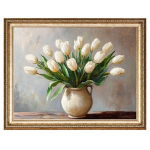 Tulips White Flowers Flower Art Oil Painting, Cottage Core Art, Best Gifts VINTAGE Painting, Printable Wall Art, DIGITAL PRINTS