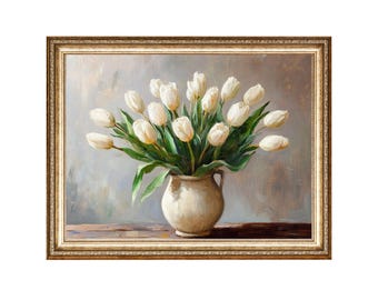 Vintage Tulips Oil Painting, Cottage Core Art (Digital Prints)