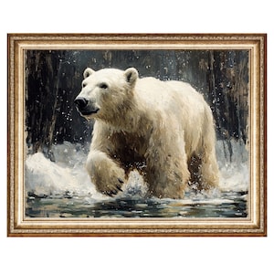 Polar Bear Wildlife Prints Arctic Animals Oil Painting, Cottage Core Art, Best Gifts VINTAGE Painting, Printable Wall Art, DIGITAL PRINTS