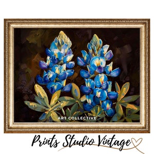 Bluebonnets Painting Blue Flowers Bluebonnet ART PRINT Vintage Oil Painting, Aesthetic Canvas Wall Art Room Decor PRINTABLE Digital Download