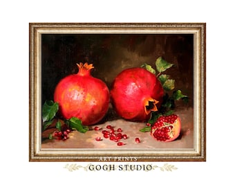 ザクロの静物画：雰囲気のあるキッチンダイニングルームの印刷可能な