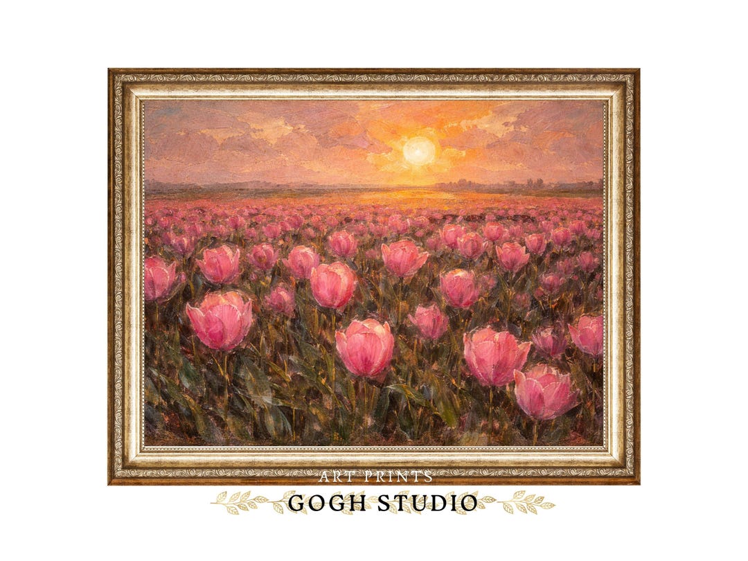 Printable Pink Tulip Field Oil Painting Living Room Wall Art (digital ...