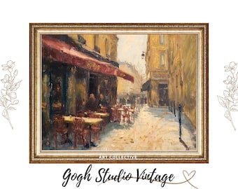Vintage French Cafe Oil Painting Print, Paris Cityscape (Digital Download)