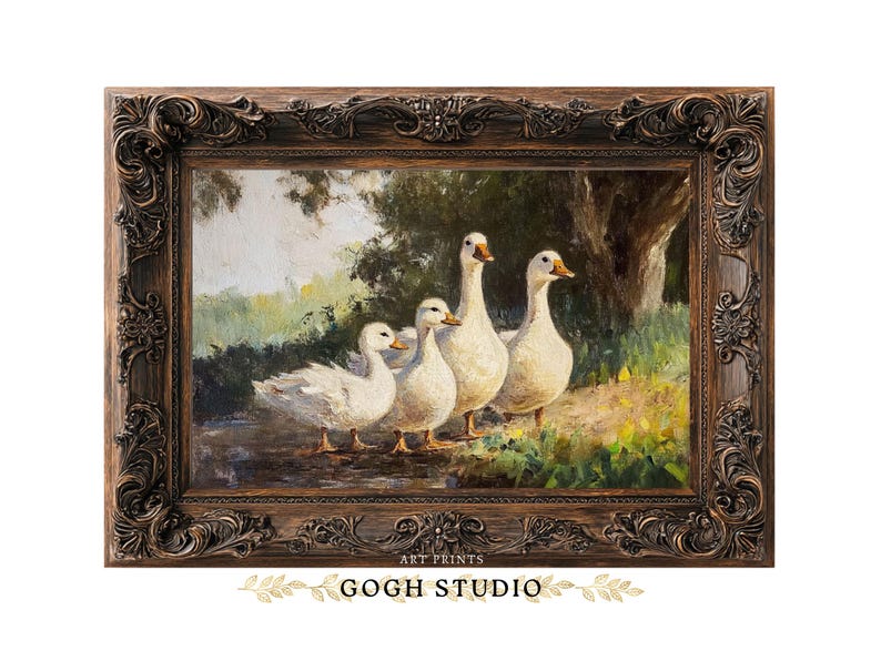 Vintage Ducks Oil Painting, Farmhouse Rustic Wall Art (Digital Print) image 10