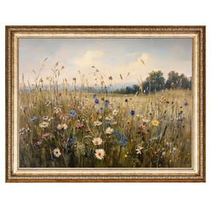 Pintura a óleo de paisagem de prado de flores silvestres na brisa do verão, pintura VINTAGE de arte central de chalé, arte de parede para impressão, IMPRESSÕES DIGITAIS