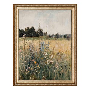 Wildblumen Wiese Feld Landschaft, Sommer Natur Kunst VINTAGE Ölgemälde, Cottagecore Wandkunst, druckbare Wandkunst, Digitaldrucke