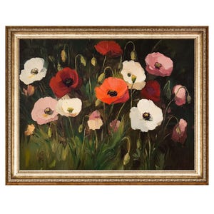 Poppy Flower Painting Botanical Wall Art Rustic Home Decor Oil Painting, Cottage Core Art, VINTAGE Painting,DIGITAL PRINTS
