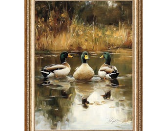 Vintage Duck Oil Painting, Cottagecore Wildlife Art (Digital Print)