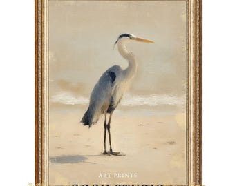 Vintage Heron Coastal Wall Art - Digital Prints - Printable Digital Download - Instant Download