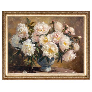 Stampa di fiori di peonia, pittura floreale, arte murale per cucina, decorazione per appartamento con natura morta floreale, stampa di fiori vintage, pittura a olio floreale