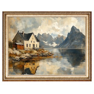 Mountain Cabin Art Rocky Mountain Art Oil Painting, Cottage Core Art, VINTAGE Painting, DIGITAL PRINTS