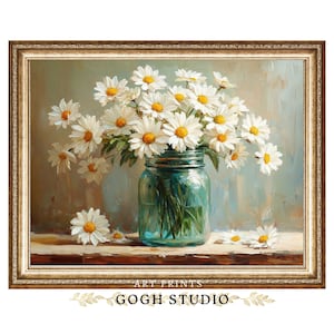 Vintage Daisy Blumen Stillleben Ölgemälde, Cottage Core Art (Digitaldrucke)