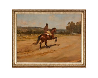 Peinture équestre cheval art vintage, art mural animalier imprimable en téléchargement numérique