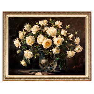Dark Roses Floral Wall Art Vintage Rose ART PRINT Vintage Oil Painting, Aesthetic Canvas Wall Art Room Antique Decor Digital Download