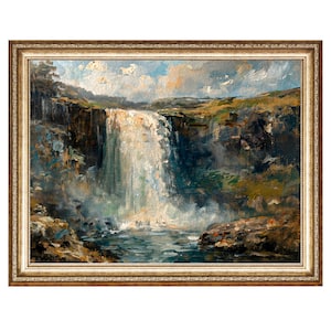 Powerful Waterfall Landscape, Waterfall ART PRINT Vintage Oil Painting, Aesthetic Canvas Wall Art Room Decor PRINTABLE Digital Download