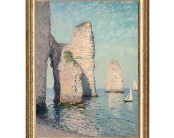 Vintage Cliffs and Sailboats Seascape – Cottagecore Wall Art (Digital Print)