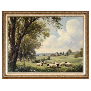 Sheep Grazing In Lush Green Fields Vintage Farm Art Oil Painting, Cottage Core Art, VINTAGE Painting, Printable Wall Art, DIGITAL PRINTS
