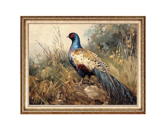 Cuadro vintage de faisán, arte mural de aves, decoración estilo cottagecore (impresión digital)