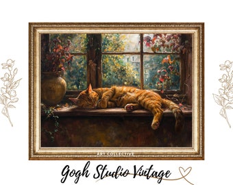 Funny Cat Art, Vintage Prints The Cat is Sleeping, PRINTABLE Large Oil Painting, WALL ART Digital Download, Antique Downloadable Prints