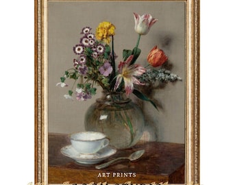 Peinture à l'huile florale nature morte imprimable, art mural de cuisine (téléchargement numérique)