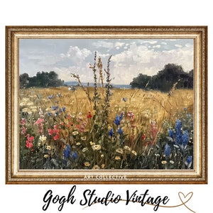 Wildflower Field Oil Painting Landscape Art, Meadow of Flowers Nature Wall Art, PRINTABLE Oil Painting WALL ART Digital Download