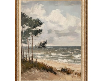 Vintage Coastal Oil Painting, Stormy Beach Scene (Digital Prints)