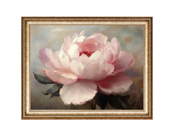 Rosa Pfingstrose Ölgemälde Druck, Vintage Cottagecore Kunst (Digitaldrucke)