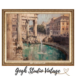 Trevi Fountain Art Rome Italy, Italian City Art, Giclee PRINT Vintage Art Antique Oil Painting Giclee Rustic Apartment And Home Decor