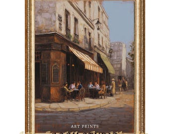 Paris Cafe Art Print, Vintage Impressionist Oil Painting (Digital Download)