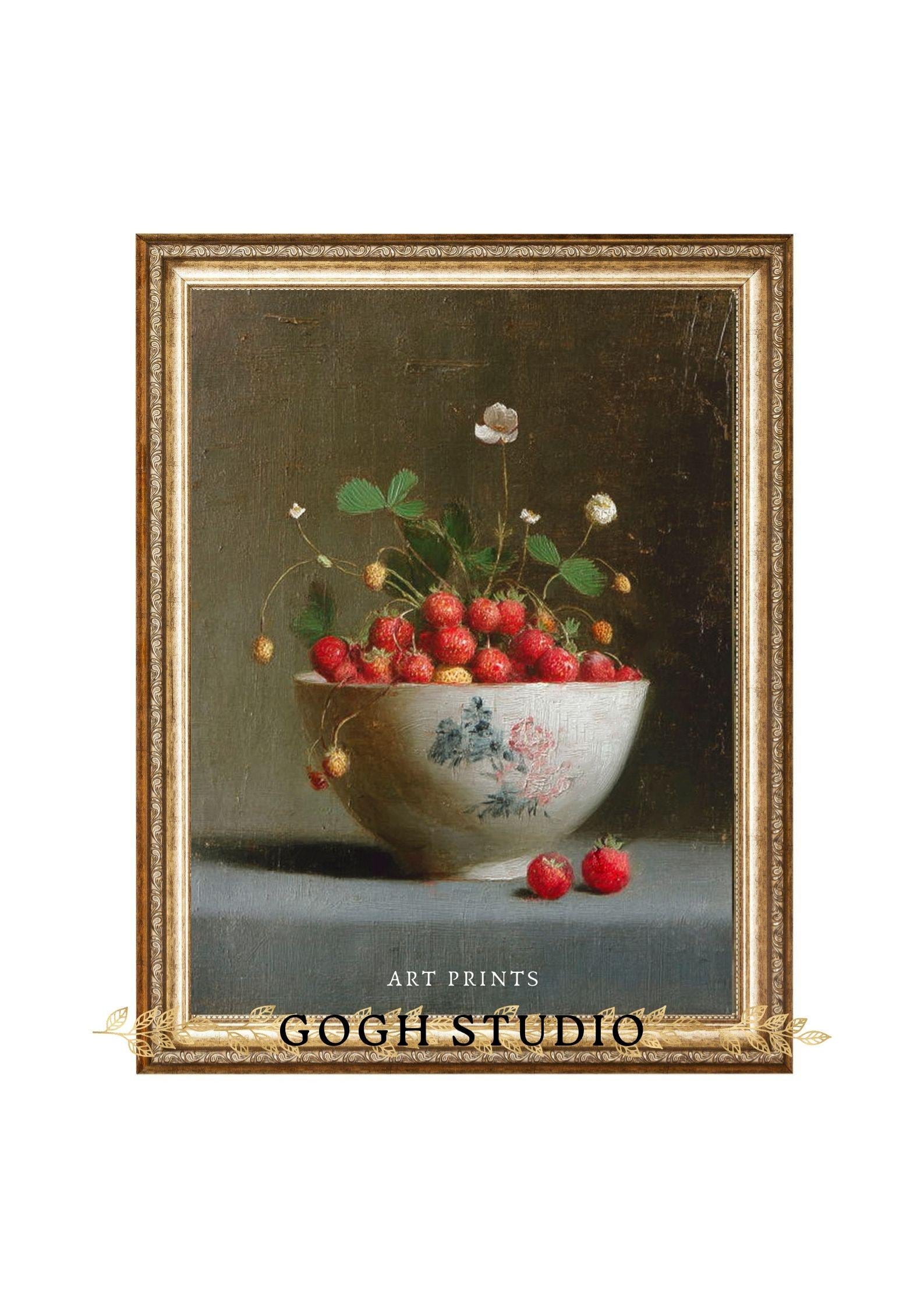 野いちごの静物画：ヴィンテージキッチンウォールアート（デジタル